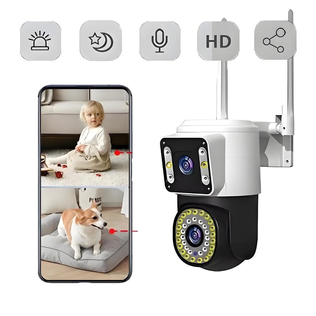 Kit Câmera de Segurança Lente Dupla IP66 Wi-Fi 360° - Sensor de Movimento e Visão Noturna G1