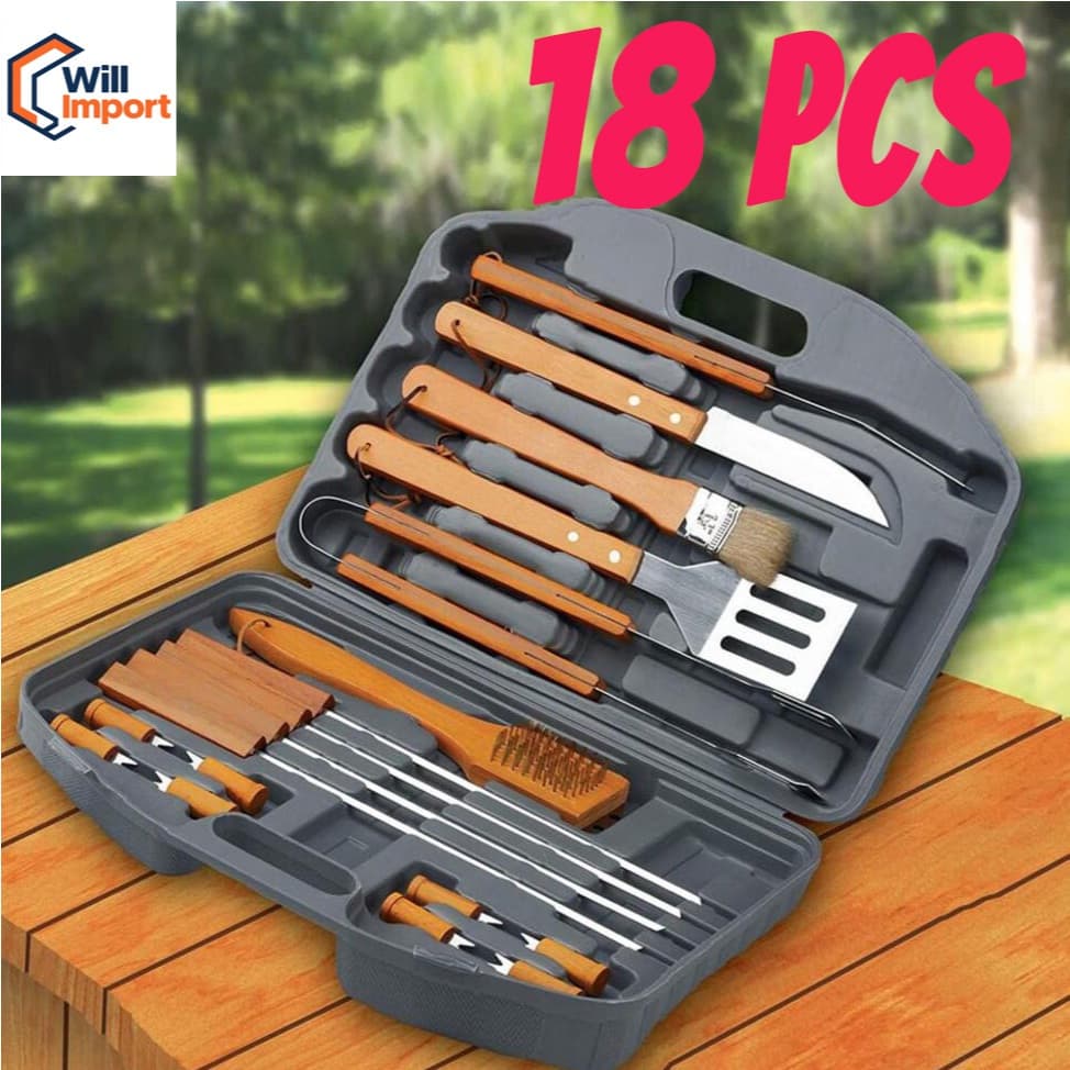 Kit 18 peças Churrasco Completo com Jogo de Facas