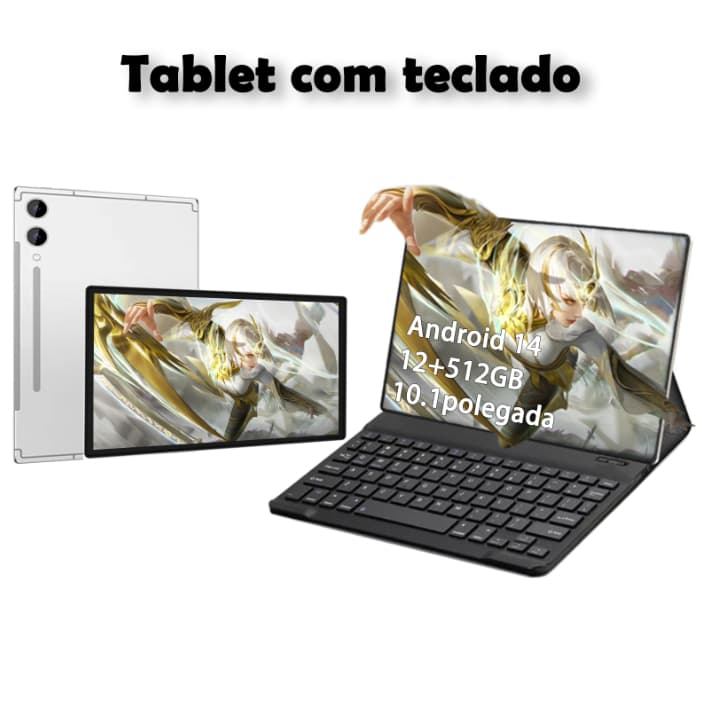 Tablet premium A9 com teclado e mouse inclusos, configuração potente 12GB de RAM, 512GB de armazenamento e conectividade
