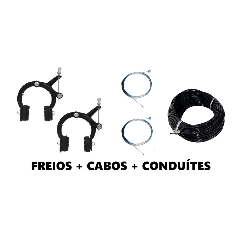 Par de Freios Ferradura Aço Cross Caloi 10 + Cabos Traseiro e Dianteiro + Conduítes Bicicleta Bike