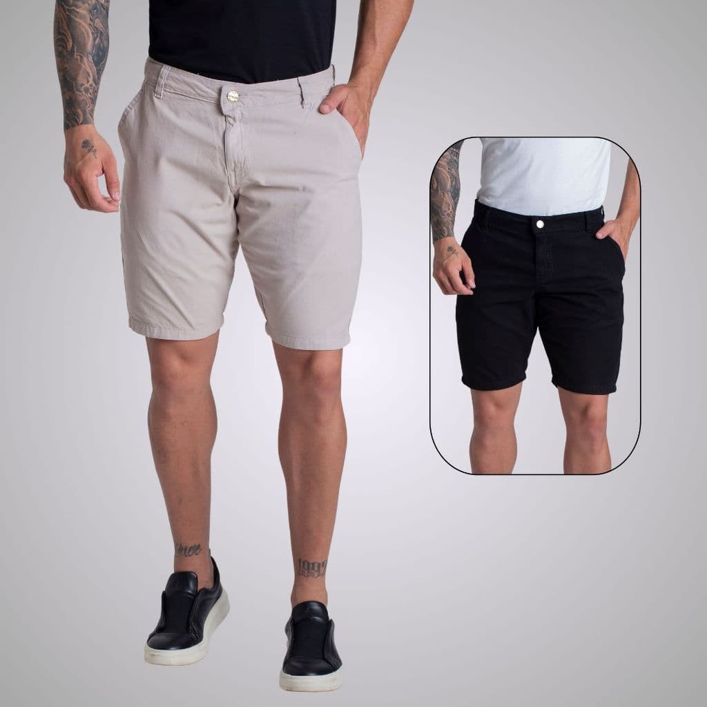 Kit 2 Bermudas Social Chino Sport Fino de brim Bermuda Masculina Alfaiataria de Sarja