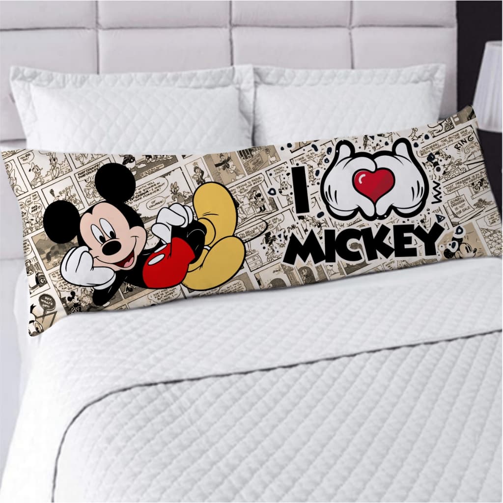 Fronha Avulsa ou Kit Fronha com Travesseiro de Corpo 125cm x 45cm  Estampa Mickey Decor Cama