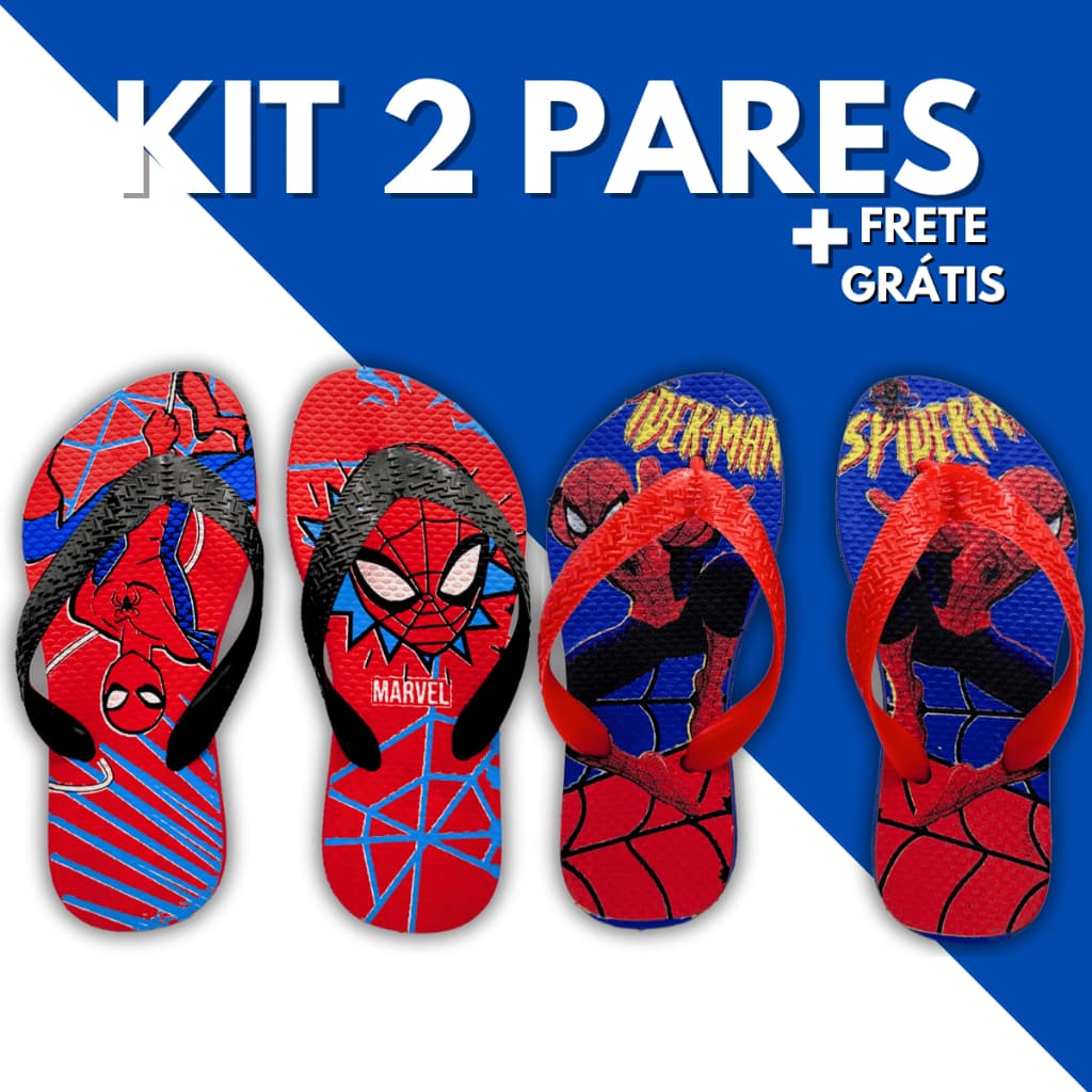Kit 2 Pares Chinelo Sandalia Masculino Infantil Calçado Menino Confortável Personagens Super Heróis Envio Imediato