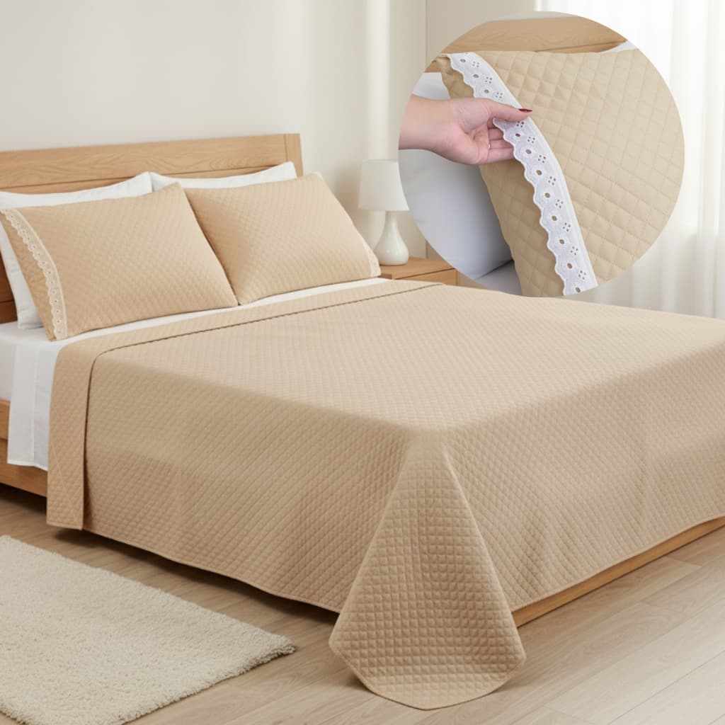 Cobre Leito Casal Queen 3 peças Lese Colcha Dupla Face Matelado com Portas Travesseiro
