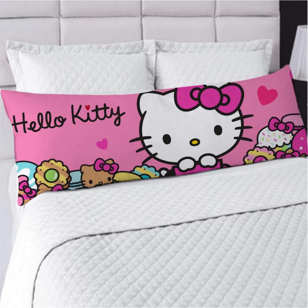 Fronha Avulsa ou Kit Fronha com Travesseiro de Corpo 125x45cm  Estampa Hello Kitty Decoração