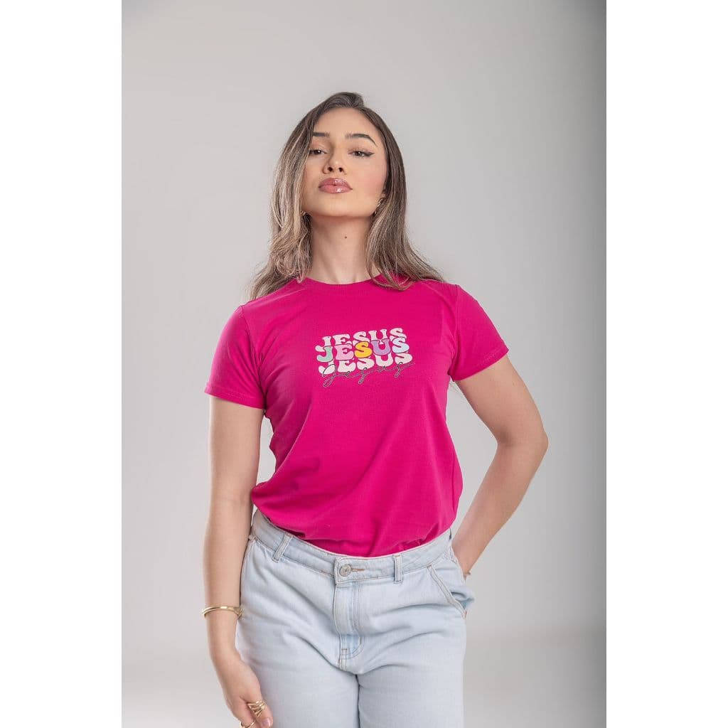 Blusa baby Look Estampada em Algodão, Moda Evangelica, Jesus colorido