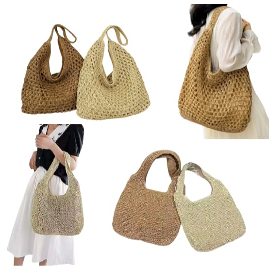 Bolsa De Palha Feminina Grande De Praia Ombro Versátil