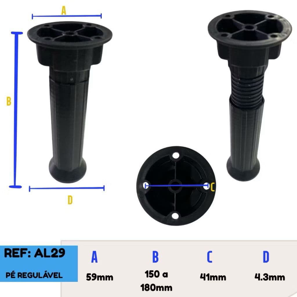 KIT 4 PÉS regulaveis, FIXAÇÃO INVERTIDA 150mm a 180mm ENVIO IMEDIATO