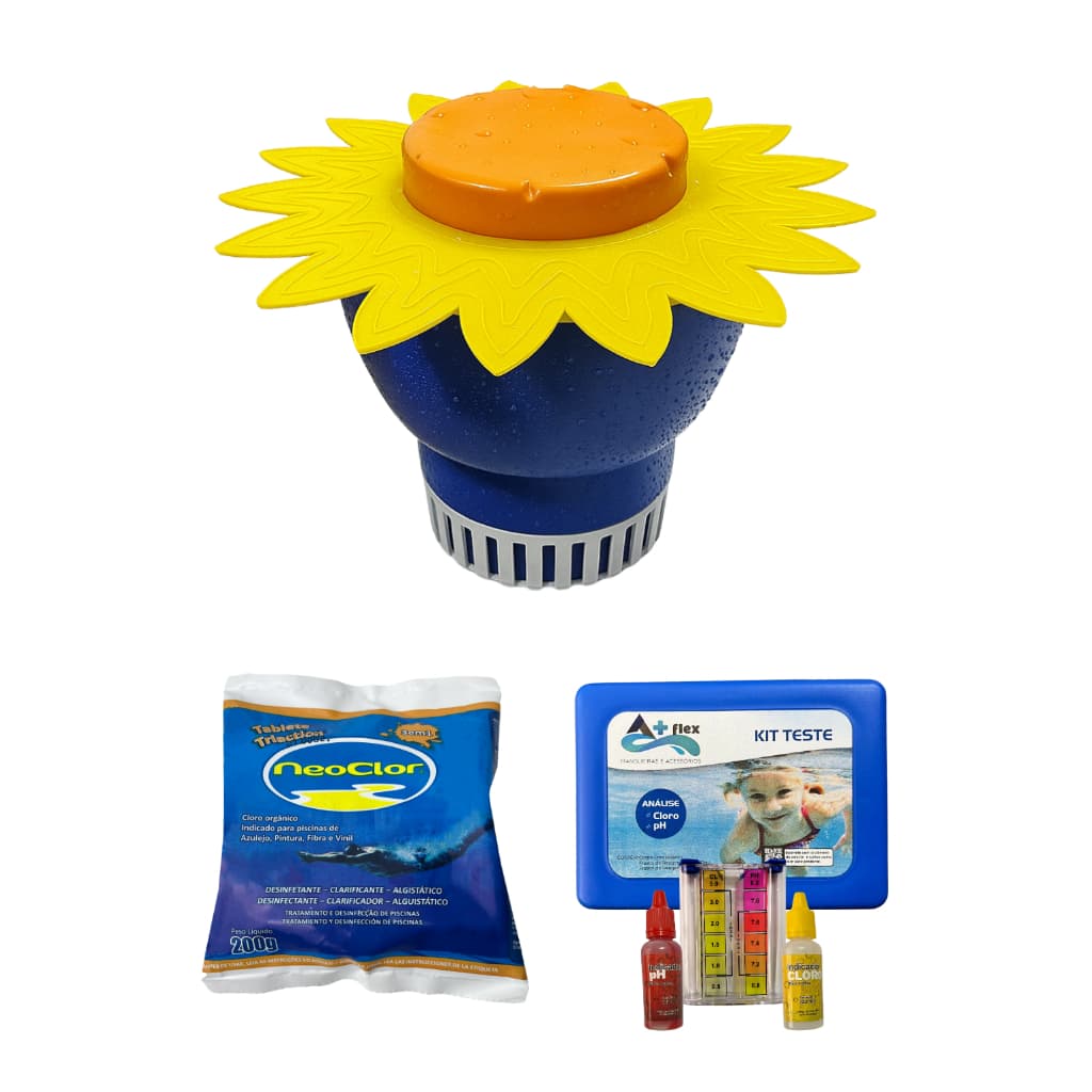 Kit Dosador Flutuante Girassol e Estojo Regulador Para Piscinas