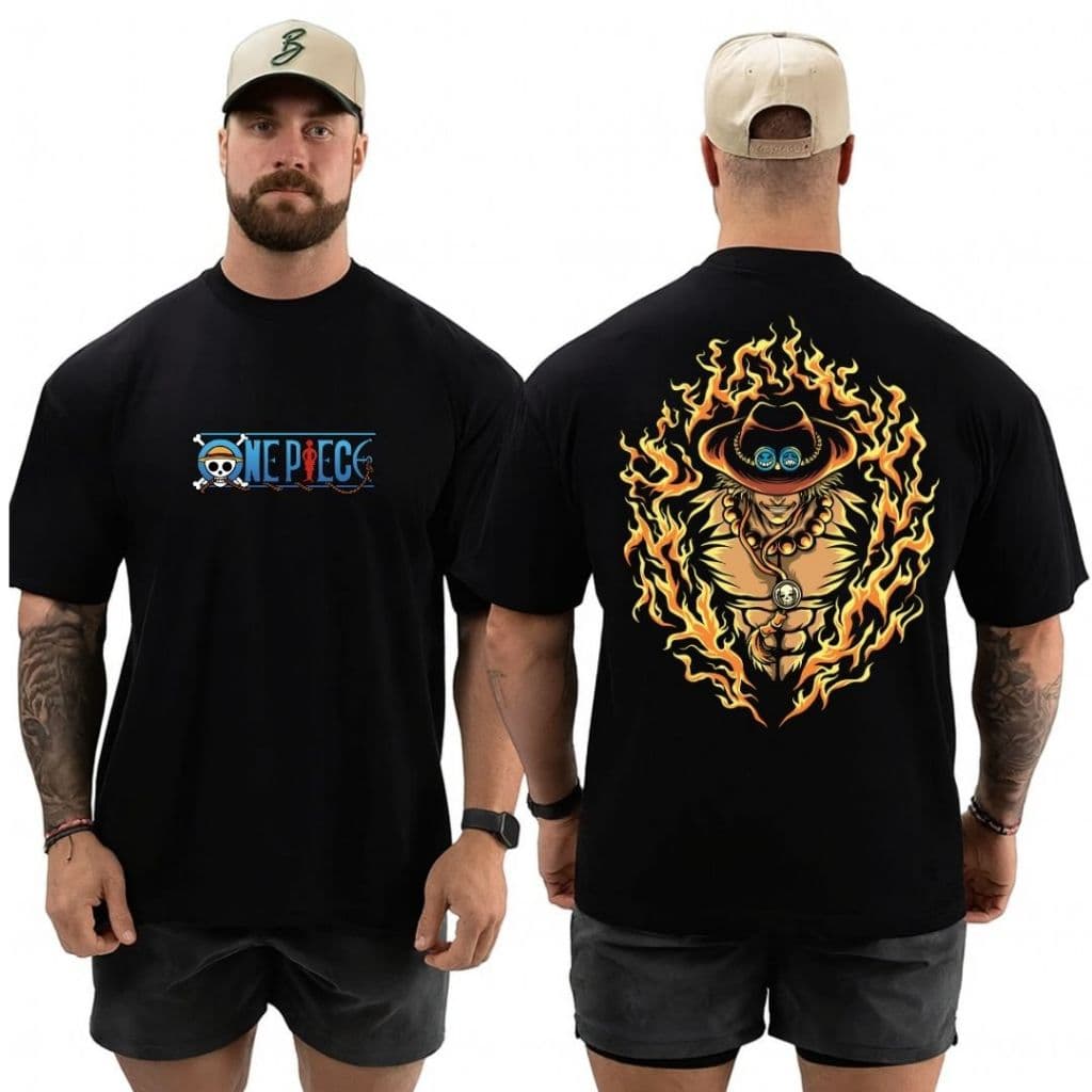 Camiseta Oversized Malha Premium Portgas D Ace One Piece Estilo Streetwear Blusão Largo Promoção