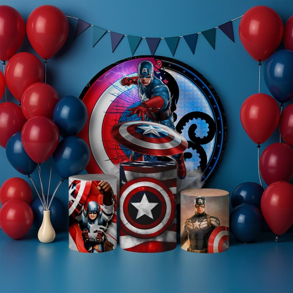 Kit Capas Decoração Painel e Cilindros Festa Menino Herói América