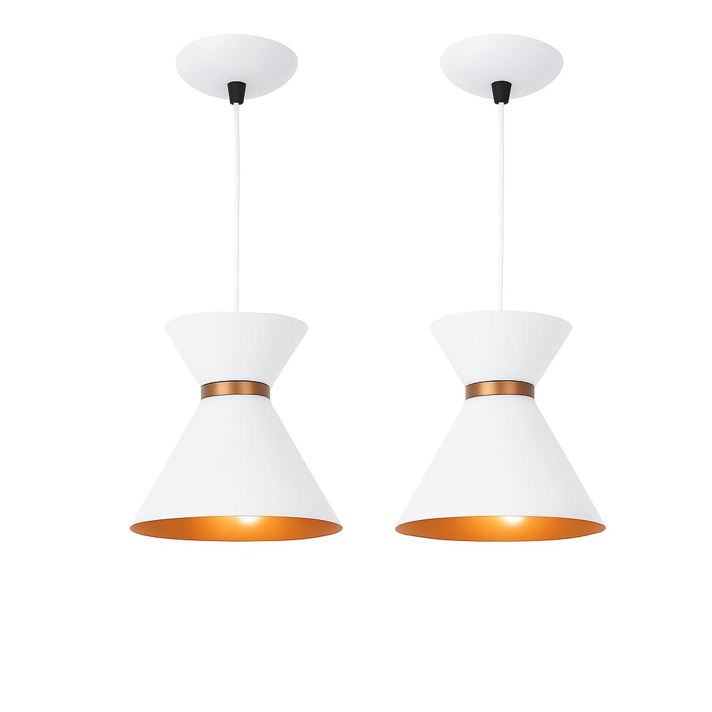 Pendente Luxo Kit2 Branco Cobre Luminaria Moderna Casa Sala Jantar Cozinha Teto Estilo Decoração
