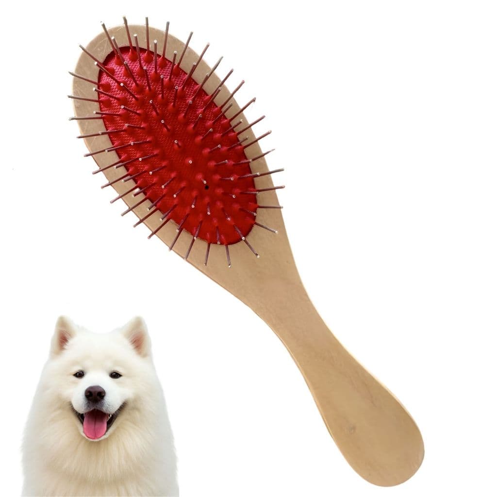 Escova Pet Sem Bolinha Pente Madeira Para Cachorros Com Pelos Longos Tam M