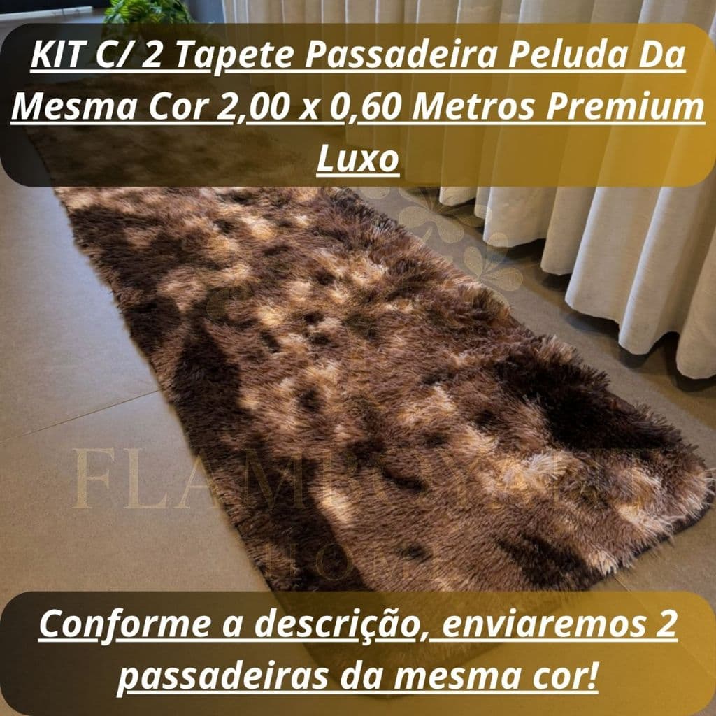 Kit 2 Tapete Passadeira Peluda Mesma Cor 2,00x0,60 Metros Premium Luxo