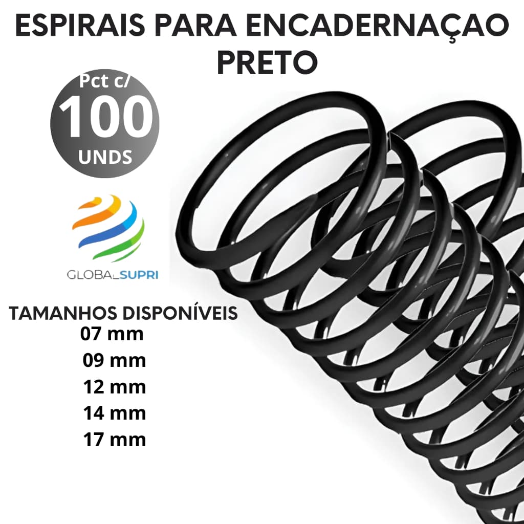 Espiral p/ Encadernação PCT C/100 - PRETO