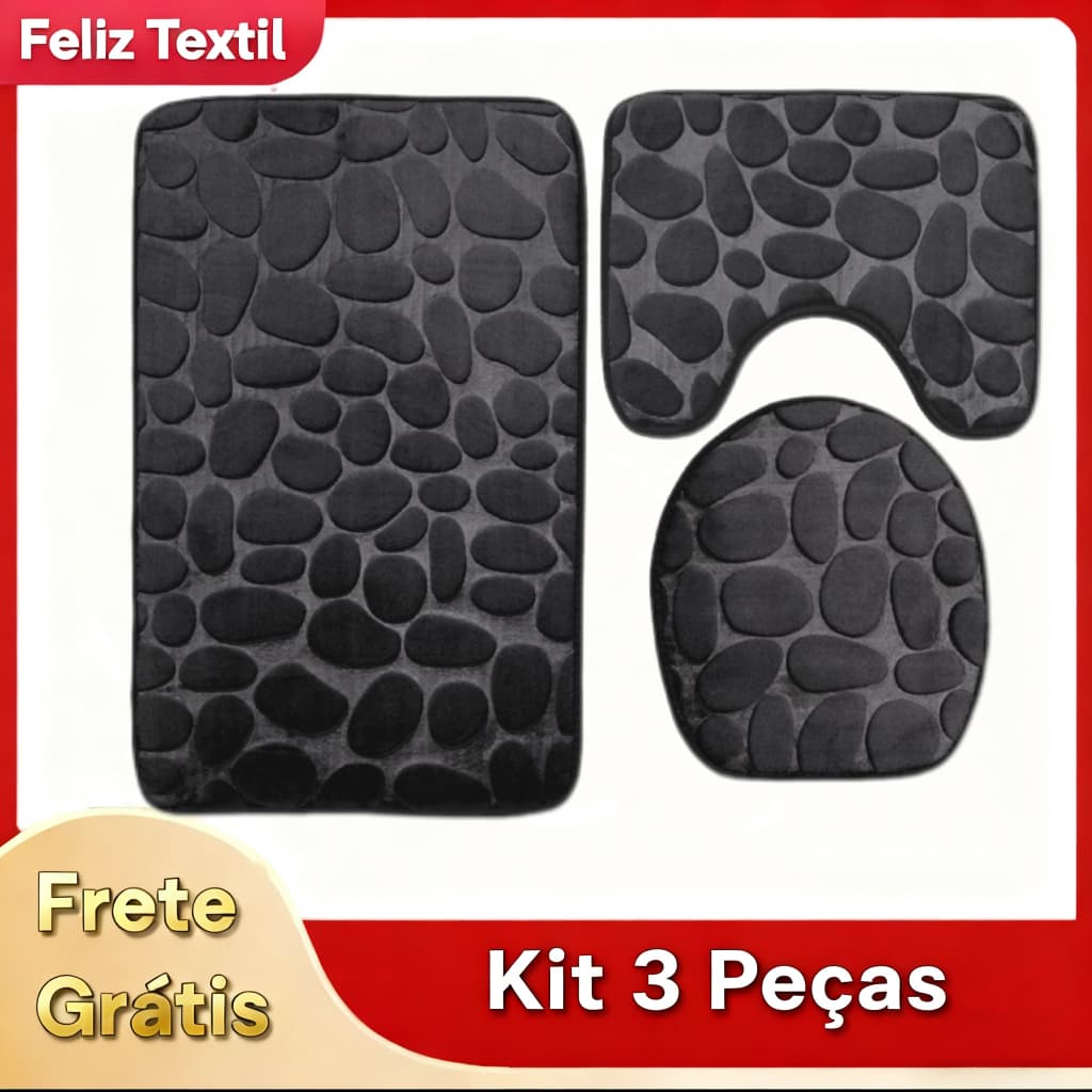 Tapete 3 Pçs Jogo De Banheiro 3 Liso Antiderrapante ( DESENHOS E COR VARIADOS)