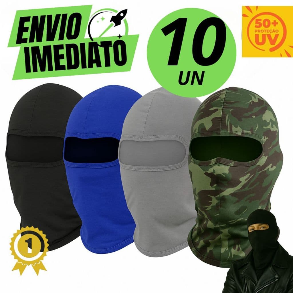 Kit 10 Touca Ninja Balaclava Motoqueiros Militar Tatica Frio Máscara Moto proteção solar raios UV 50+ térmica
