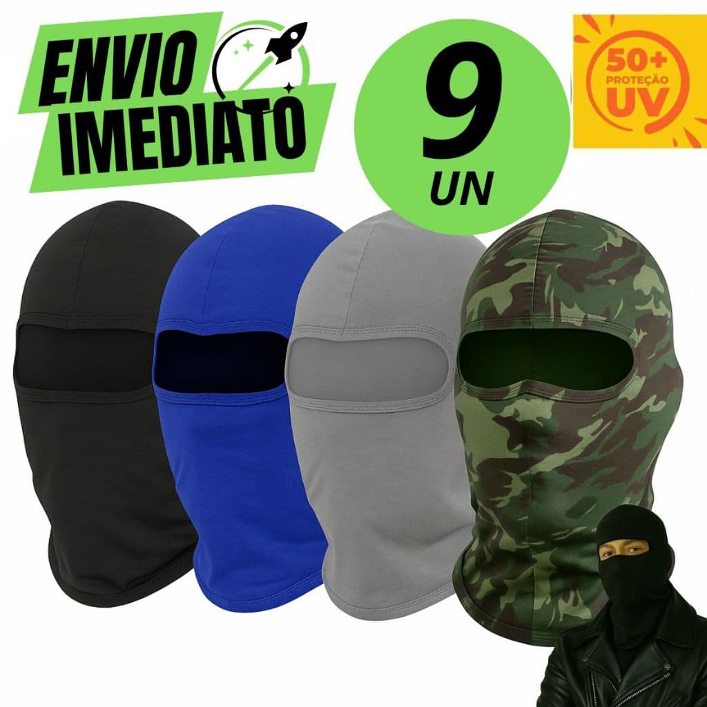 Kit 9 Touca Ninja Térmica Balaclava Motoqueiro Frio Calor Máscara Moto Proteção Solar UV50+
