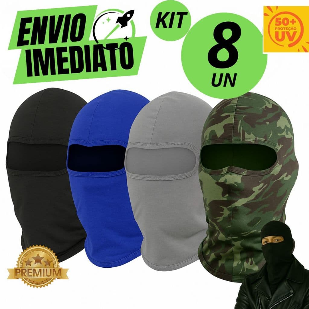 Kit 8 Touca Ninja Balaclava Proteção Térmica Solar Motoqueiros Pescador Motoboy Frio Moto UV 50+