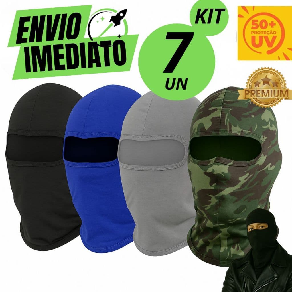 Jogo 7 Touca Ninja Balaclava Proteção Térmica Solar Kit Motoqueiros Pescador Motoboy Frio Moto UV
