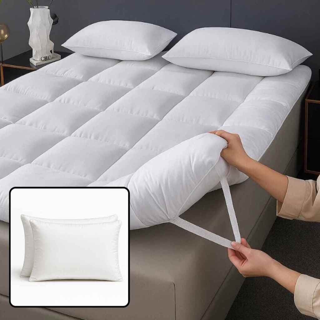 Pillow Top Ortopédico Solteiro com Elástico + Kit com 2 Travesseiros Siliconado Toque Macio