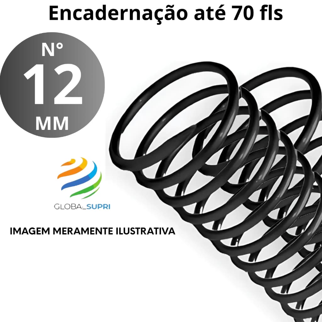 Espiral p/ Encadernação 12 mm Preto - PCT C/100