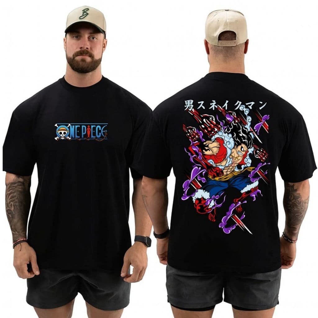 Camiseta Oversized One Piece Luffy Snakeman Anime Blusão Academia Malha Grossa Qualidade Conforto