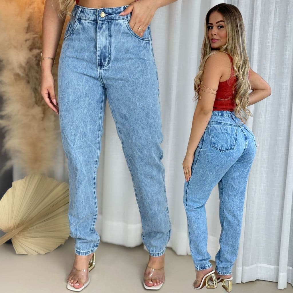 Calça Jeans Feminina Mom Jeans Cintura Alta Levanta Bumbum 100% Algodão Premium Cós Alto