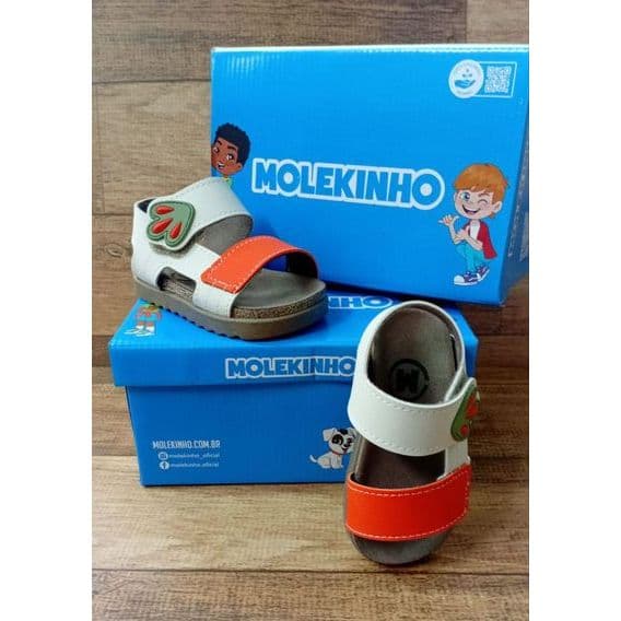 sandalia papete molekinho dino off white e laranja infantil