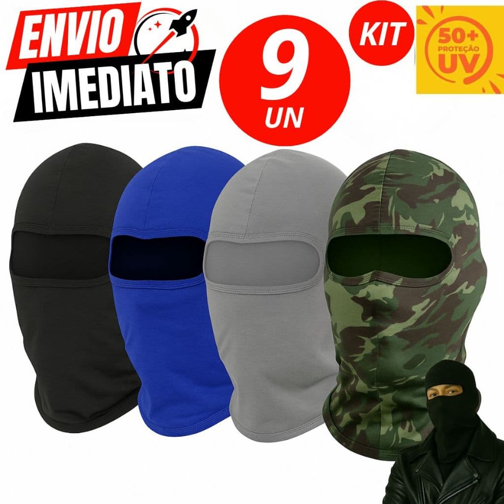 Kit Touca Ninja Térmica Balaclava Proteção Solar UV 50+ Unissex Motoqueiro Motoboy Ciclismo