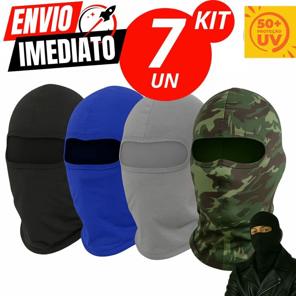 Jogo Balaclava Touca Ninja Proteção Solar UV 50+ Térmica Kit Motoboy Facial Frio Calor Motoqueiro