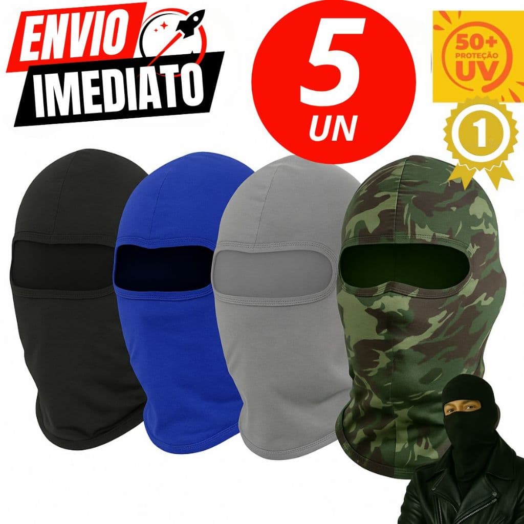 Kit 5 Touca Ninja Balaclava Bandana Motoqueiros Militar Tatica  Facial Frio Máscara Moto proteção solar  UV 50+ térmica