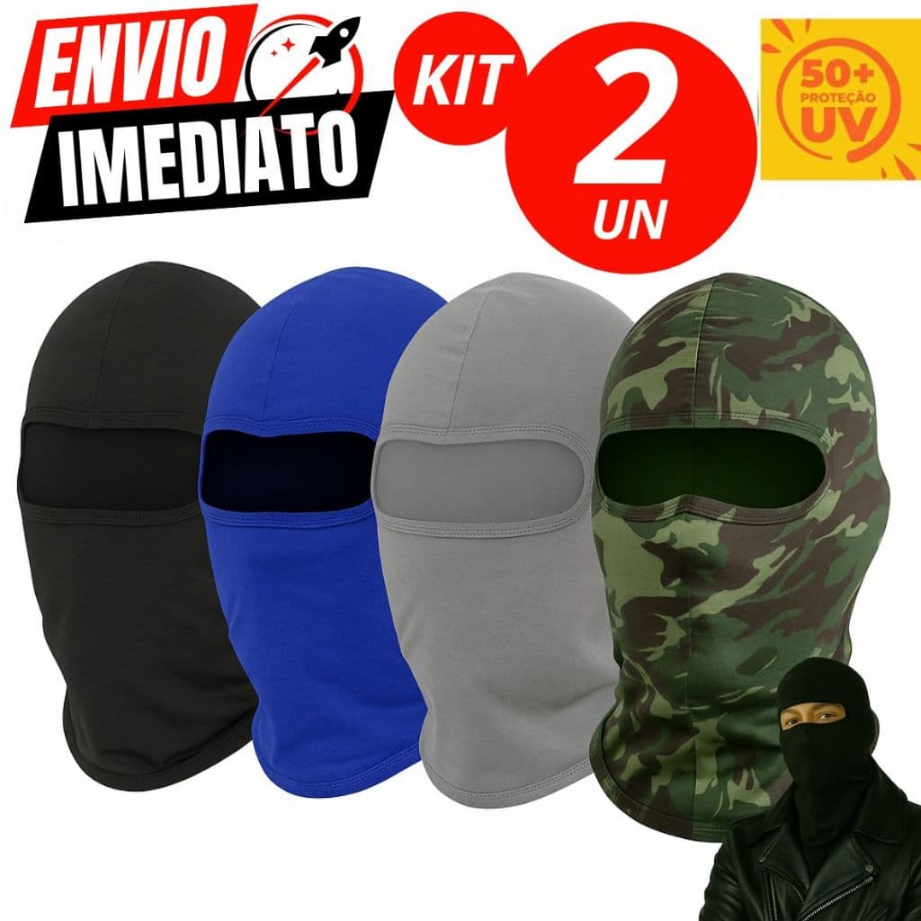 Kit 2 Touca Ninja Térmica Balaclava Proteção Solar Raios UV 50+ Máscara Motoqueiro Ciclismo