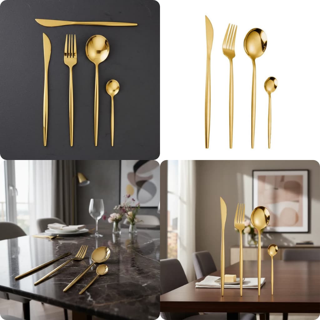 Conjunto Talheres Dourados 24 Pçs Elegante Refeicao Sofisticado Decoração Casa Festa Presente Acabamento Premium Eventos