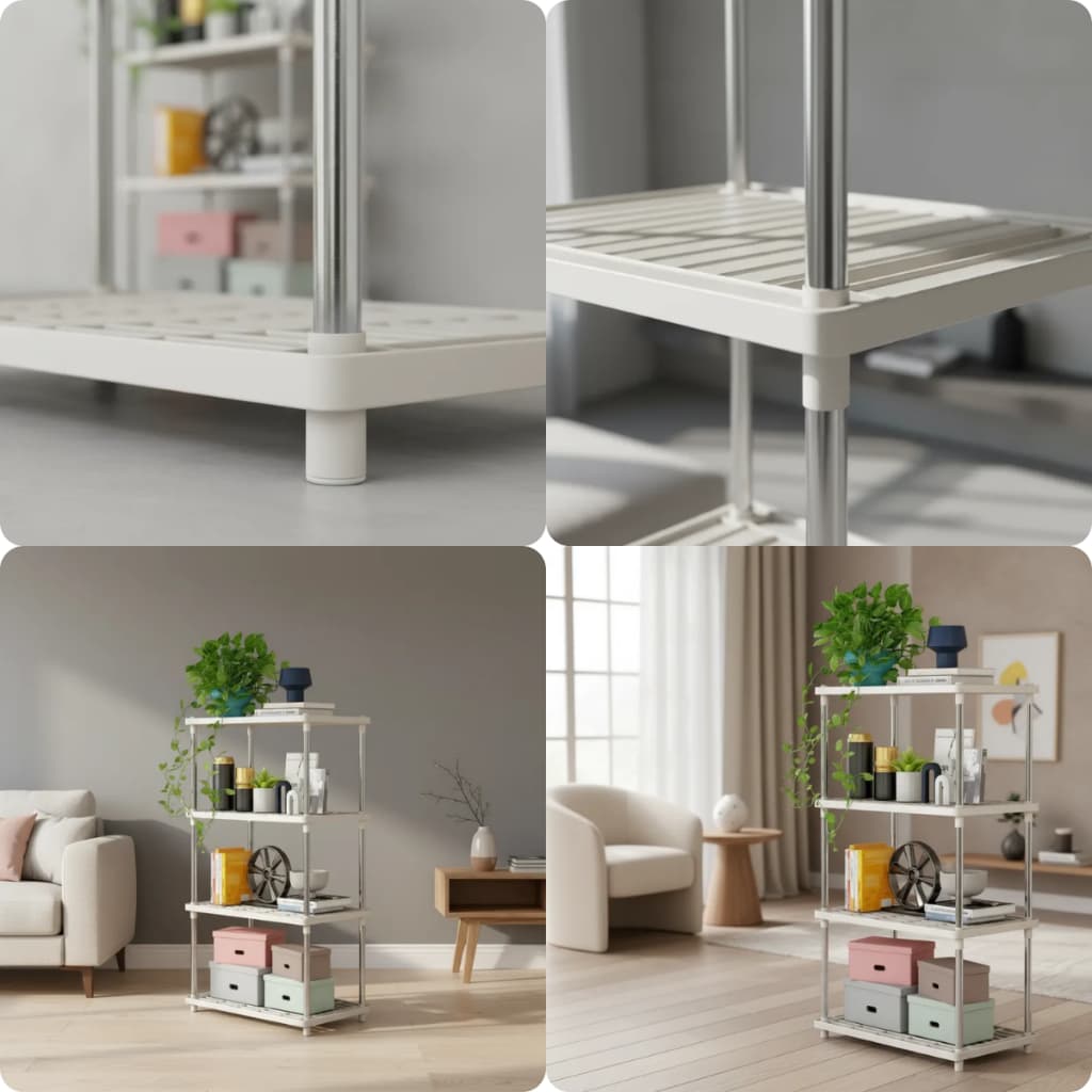 Estante Organizadora Multiuso 4 Prateleiras Branca Versatil Duravel Design Moderno Escritorio Sala Lavanderia Decorativa