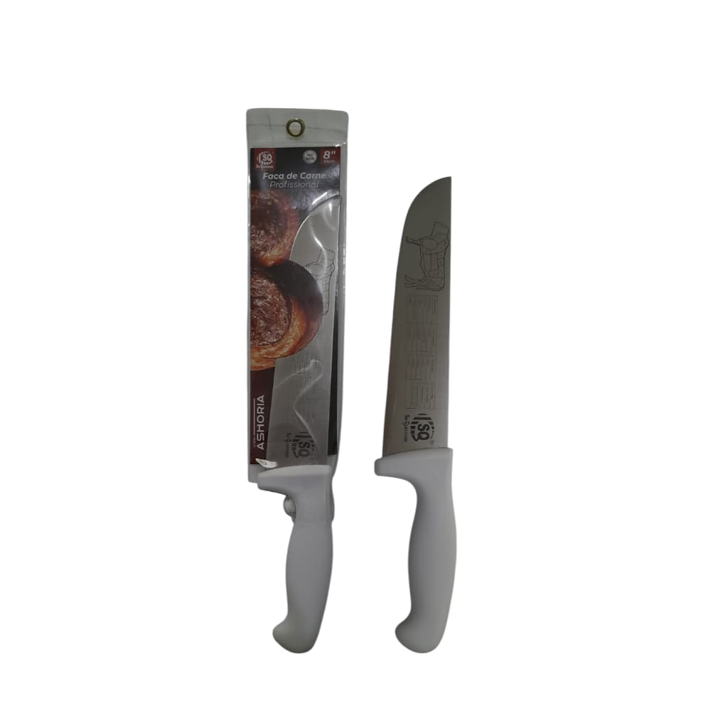 Faca De Carne Aço Inox Profissional 8" Cabo Plastico Sq Só Qualidade Faca Cabo Branco Faca Cozinha