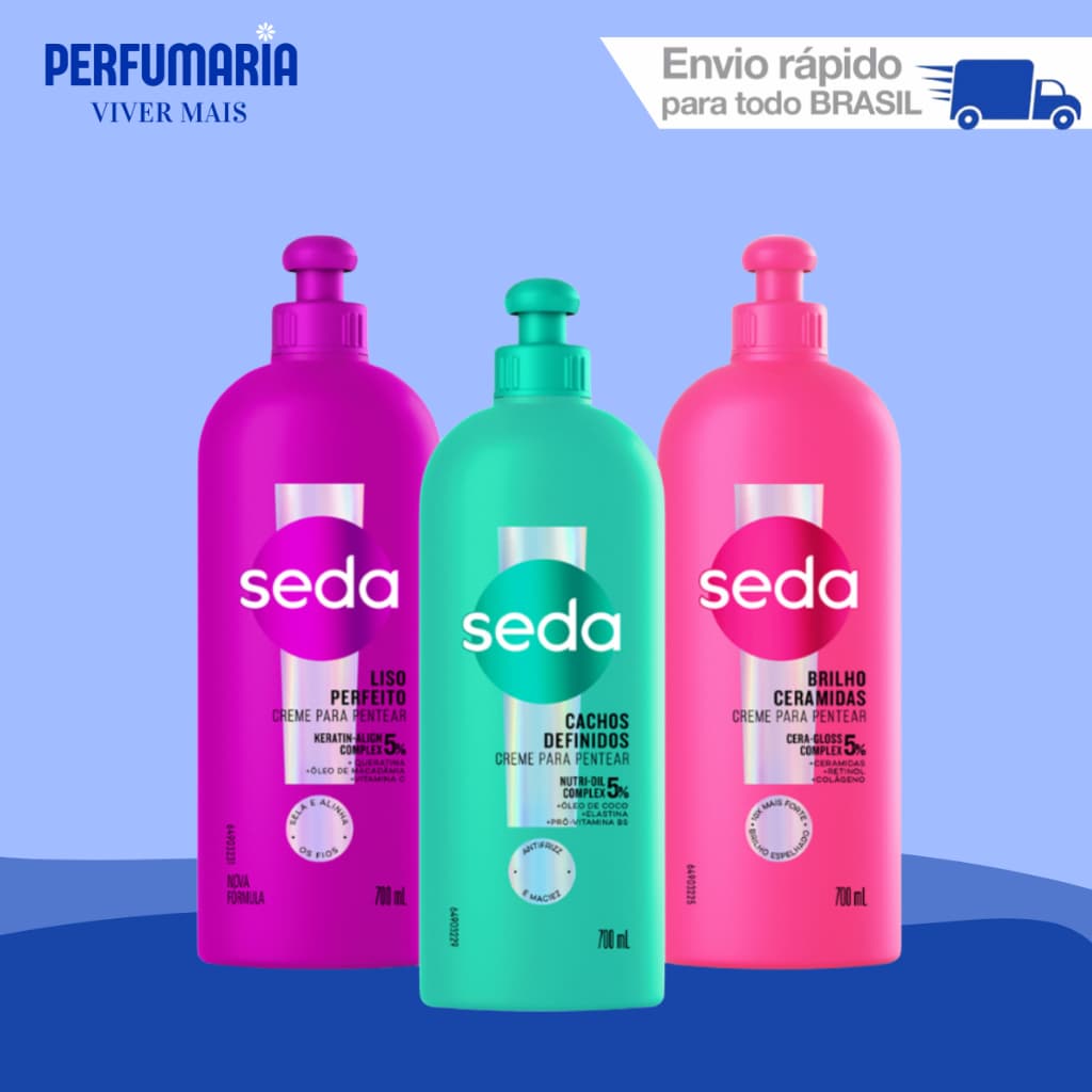 KITS CREME DE PENTEAR SEDA 0700ML - CACHOS DEFINIDOS, CERAMIDAS E LISO
