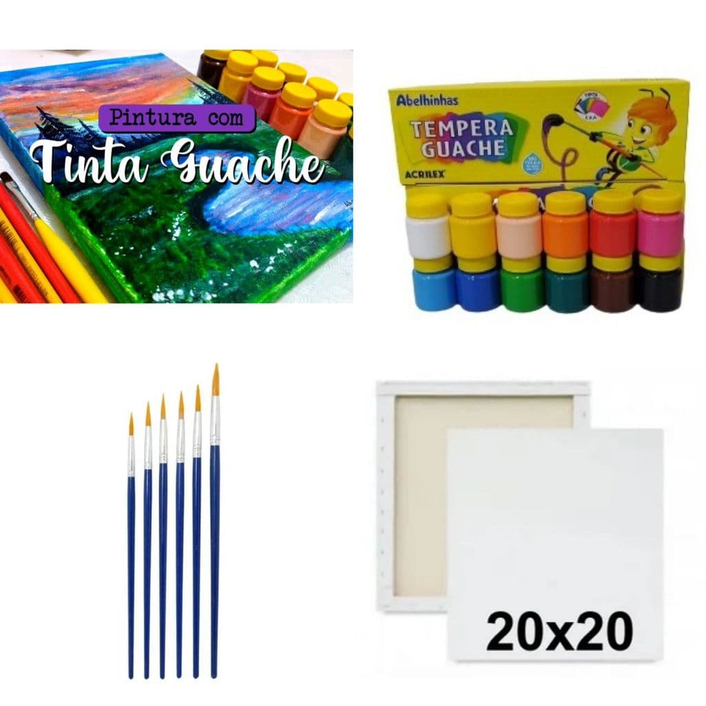 Kit Pintura Infantil Tela + Guache + Pincéis Completo