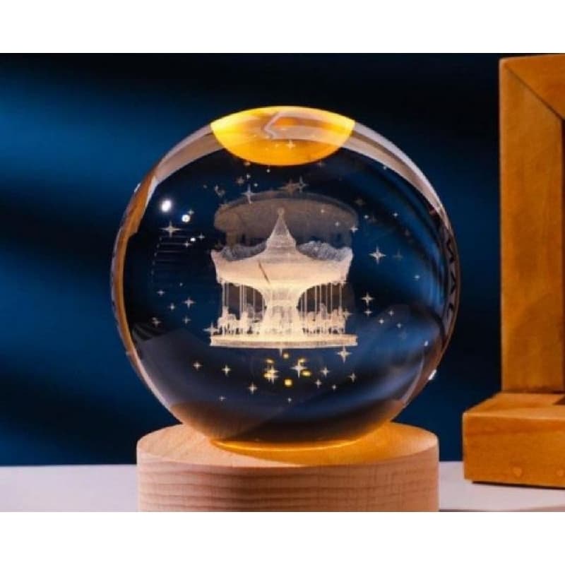 enfeite luminoso USB bola base madeira pequeno