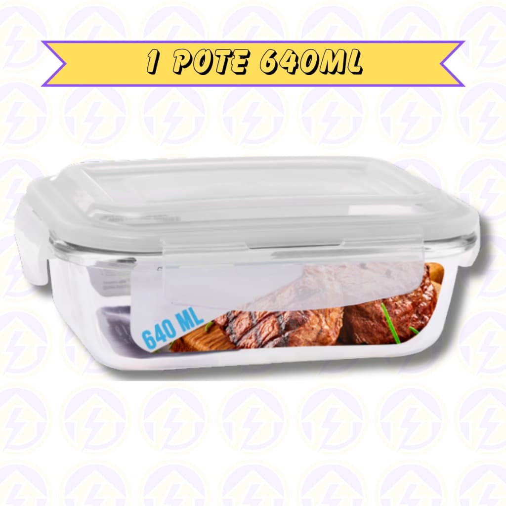 Pote de Vidro p/ Marmita Forno Freezer Airfryer 640ML c/ Tampa