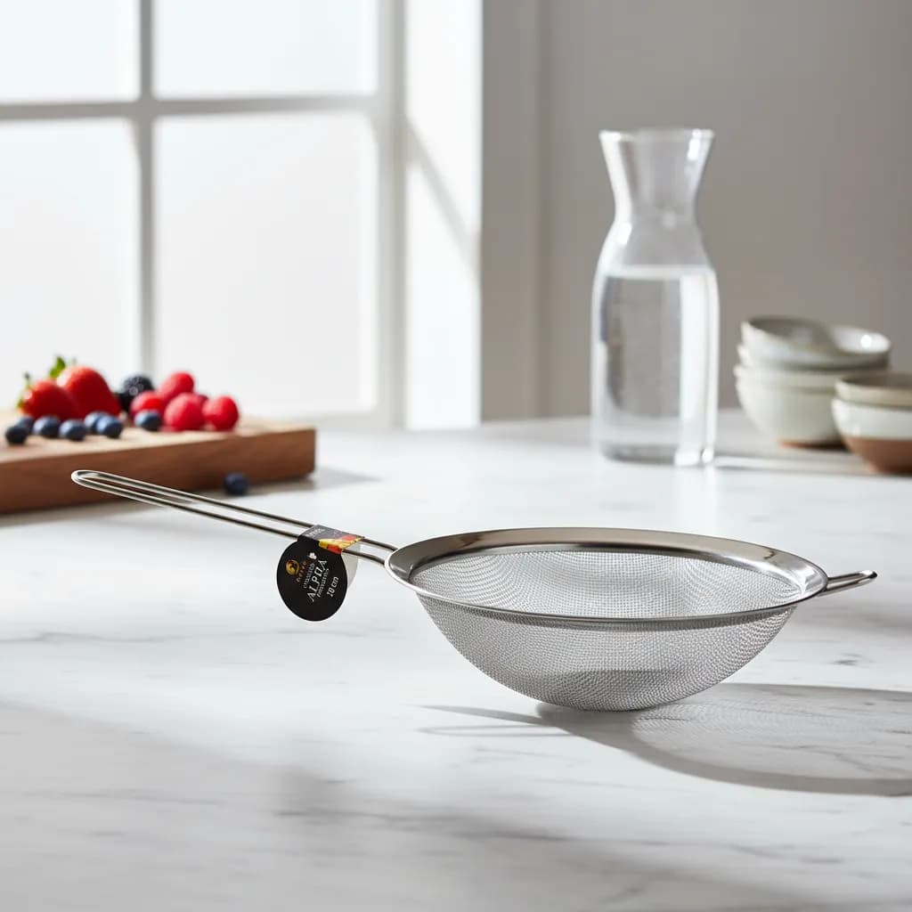 Peneira De Cozinha Inox 14cm Malha Fina Coador Grande Resistente Com Cabo Longo Para Uso Doméstico E Profissional