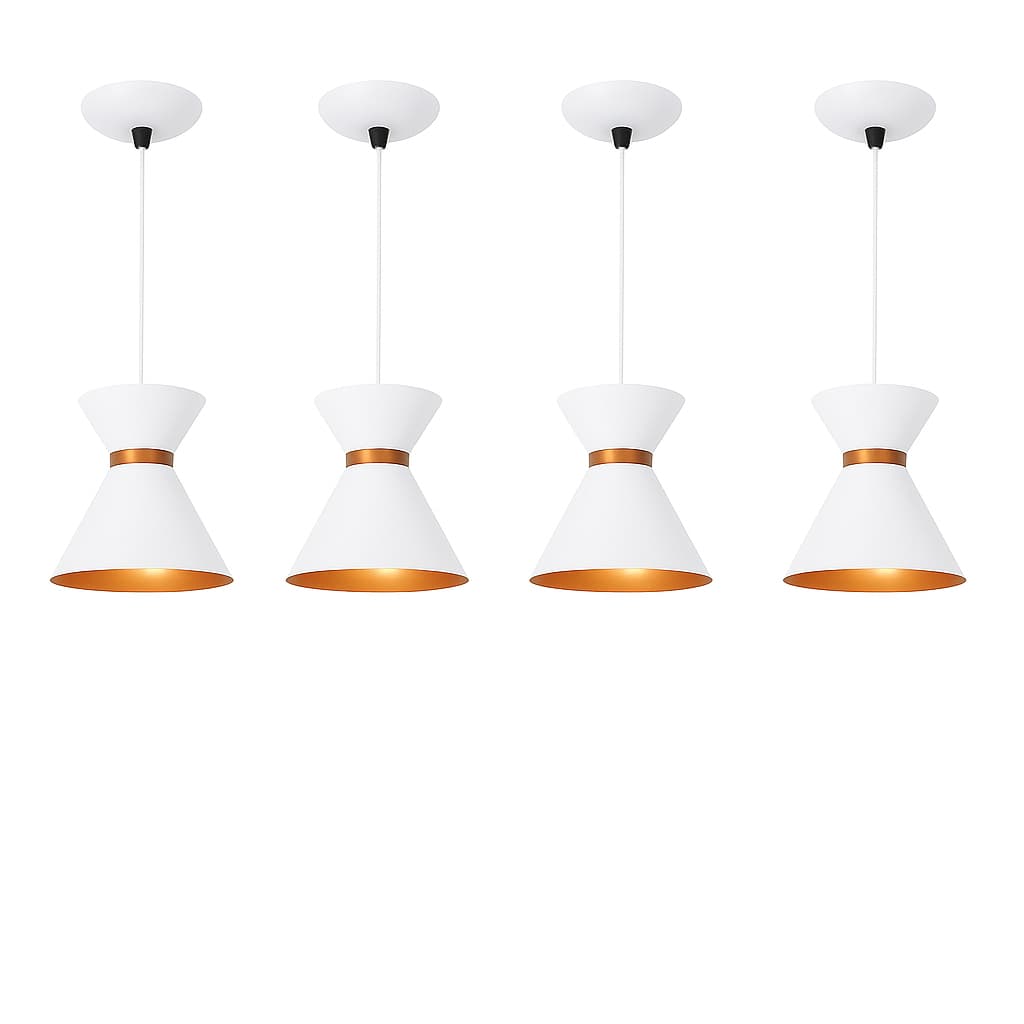 Pendente Luxo Branco Cobre Kit4 Moderna Luminária Decorativa Cozinha Quarto Sala Jantar Design E27