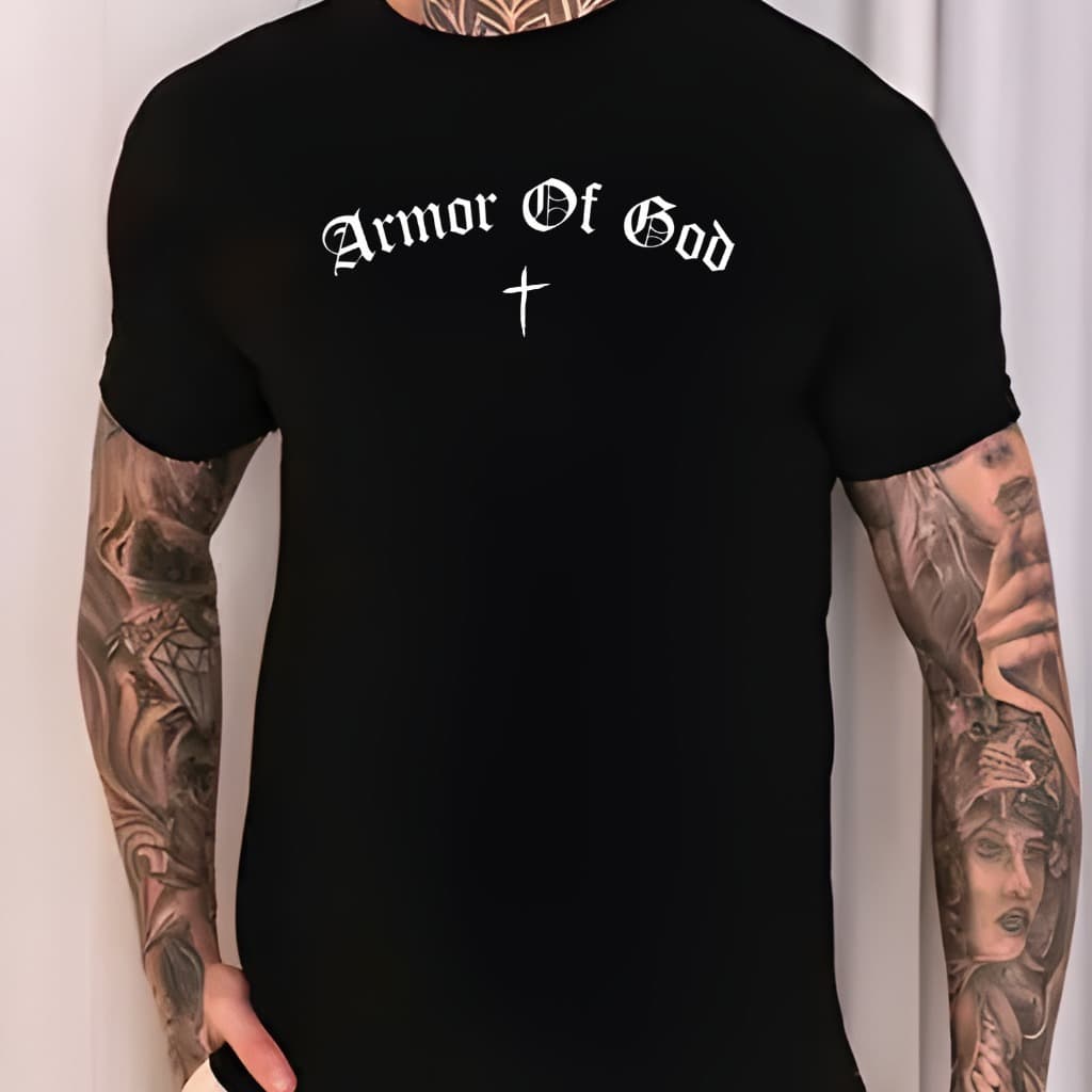 Camiseta Masculina Personalizada Armor Of God Gola Redonda Fresquinha Streetwear Estampada Algodão