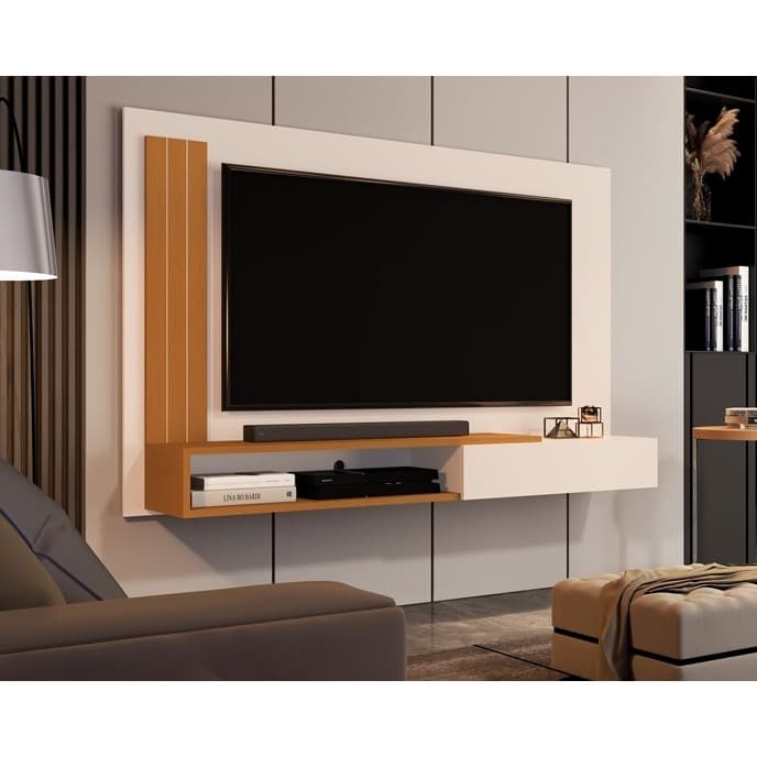 Painel De Tv Até 50" Estante De Parede Cross Com Nicho Decorativo E Porta Prateleira Organizador