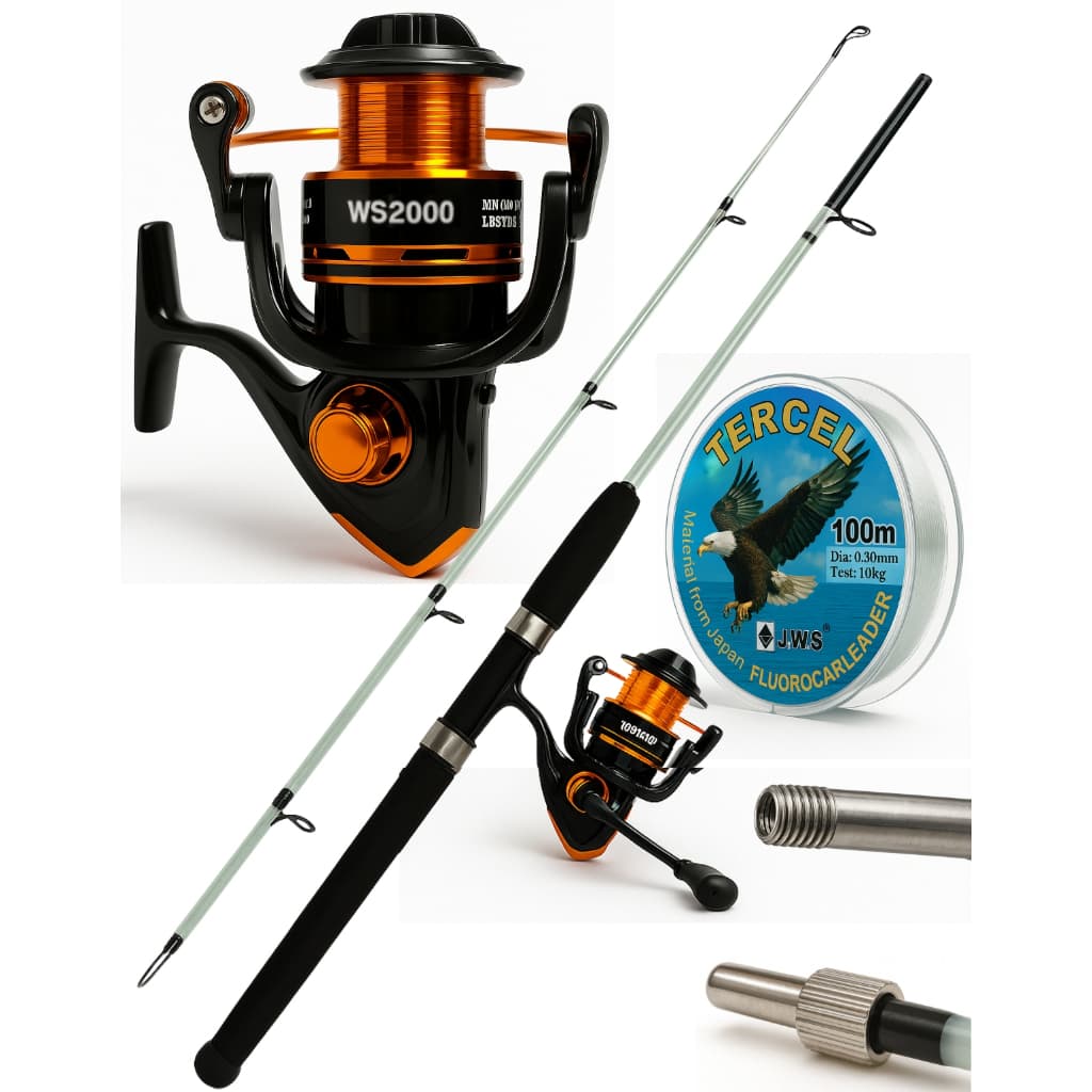 Kit Pesca Completo Vara Fibra Vidro 1,35m 7kg + Molinete WS2000 Carretel Alumínio Linha 100 m Rios Lagos Mar Pesqueiro