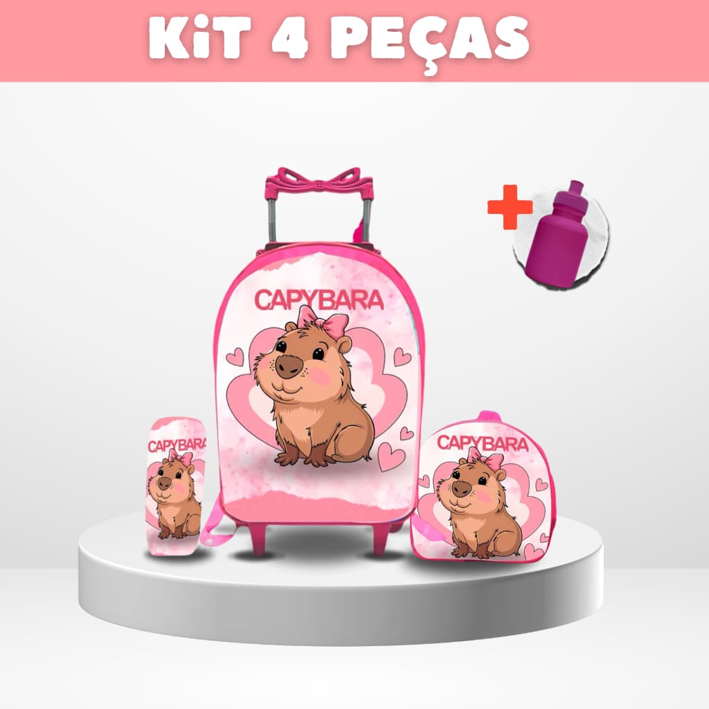 Kit Mochila Escolar Capivara + Lancheira + Estojo