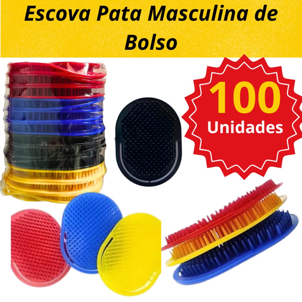 Pente Masculino Oval de Bolso Kit 100 un. Escova Pata