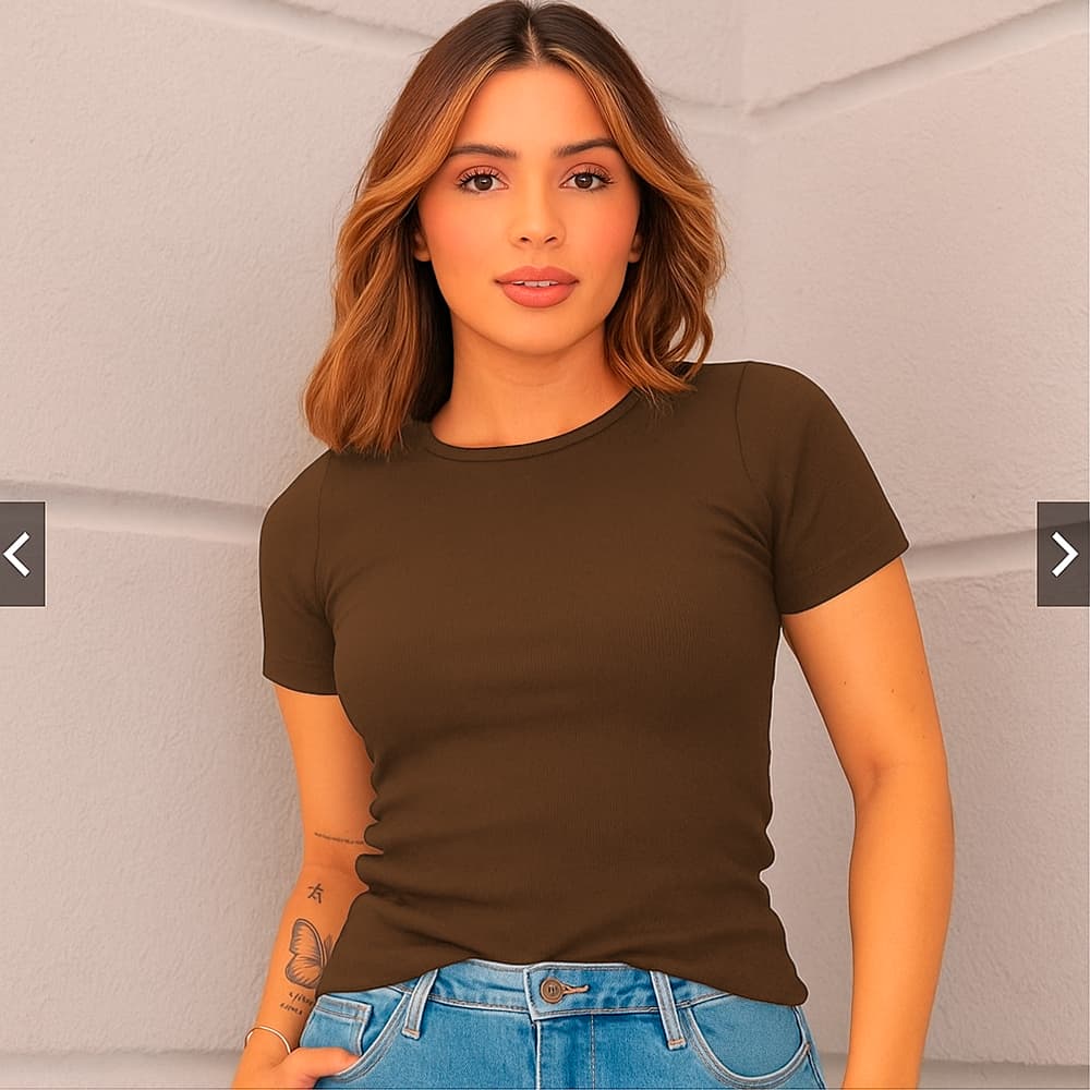 Blusa Casual em Ribana Feminina Moderna Confortavel slim