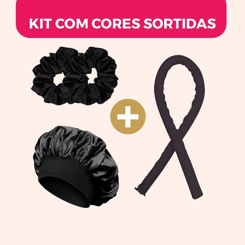 Kit Touca de Cetim + Modelador de Cachos + Faixa Para Proteção & Definição para Seus Fios Cores Sortidas