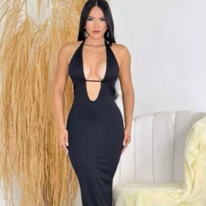 Vestido Longo Feminino Costas Nua Decote V Tecido Suplex Premium  Moda Gringa Blogueira Verão